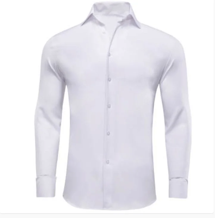 Wrinkle-Free  White Long Sleeve Casual Button Down Shirt- CY-1053