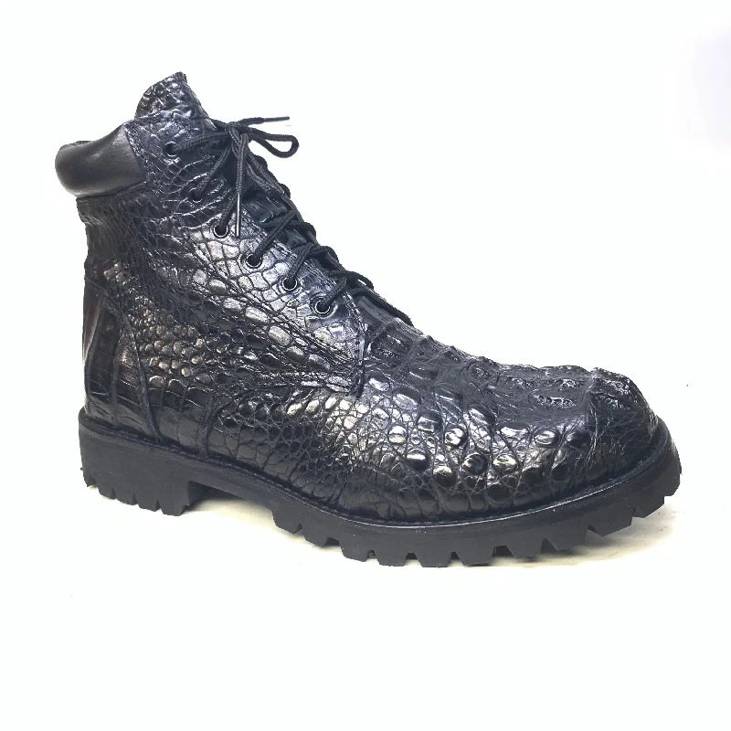 Safari Black All-Over Crocodile Horn-back Boots