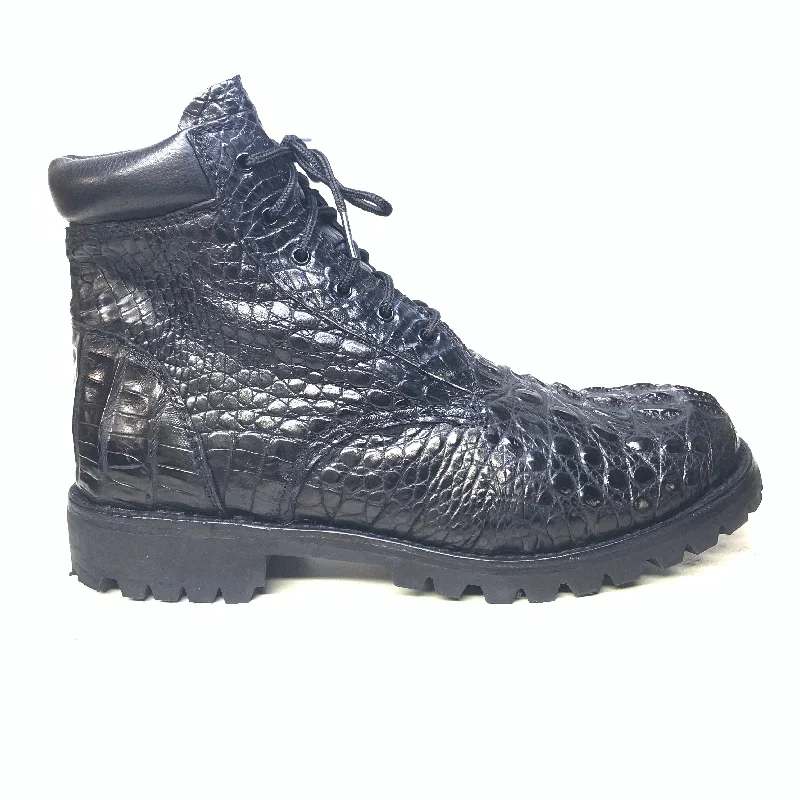 Safari Black All-Over Crocodile Horn-back Boots