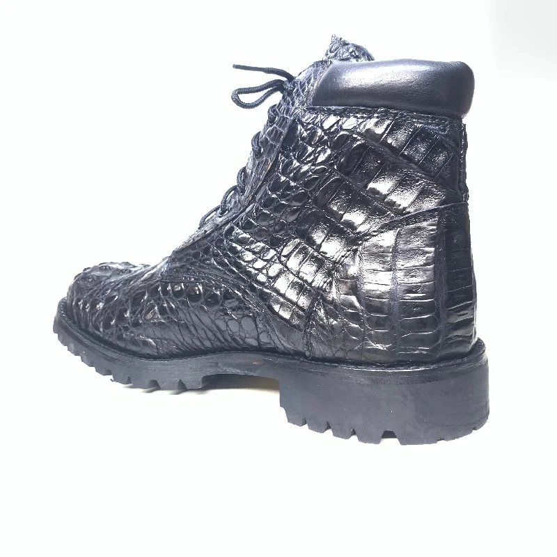 Safari Black All-Over Crocodile Horn-back Boots