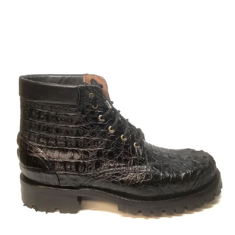 Safari Black All-Over Crocodile Horn-back Boots