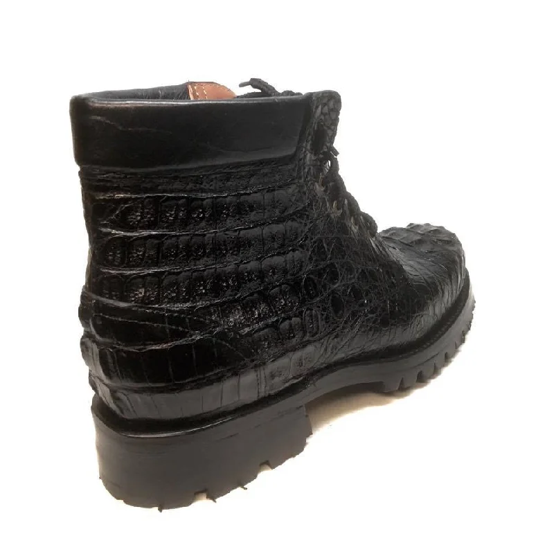 Safari Black All-Over Crocodile Horn-back Boots