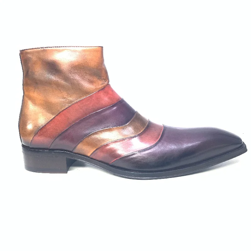 Jo Ghost Brown Three-tone Layered Leather Ankle Boots