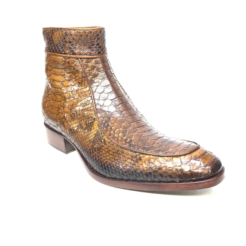 Jo Ghost Caramel Brown Python Zipper Ankle Boots