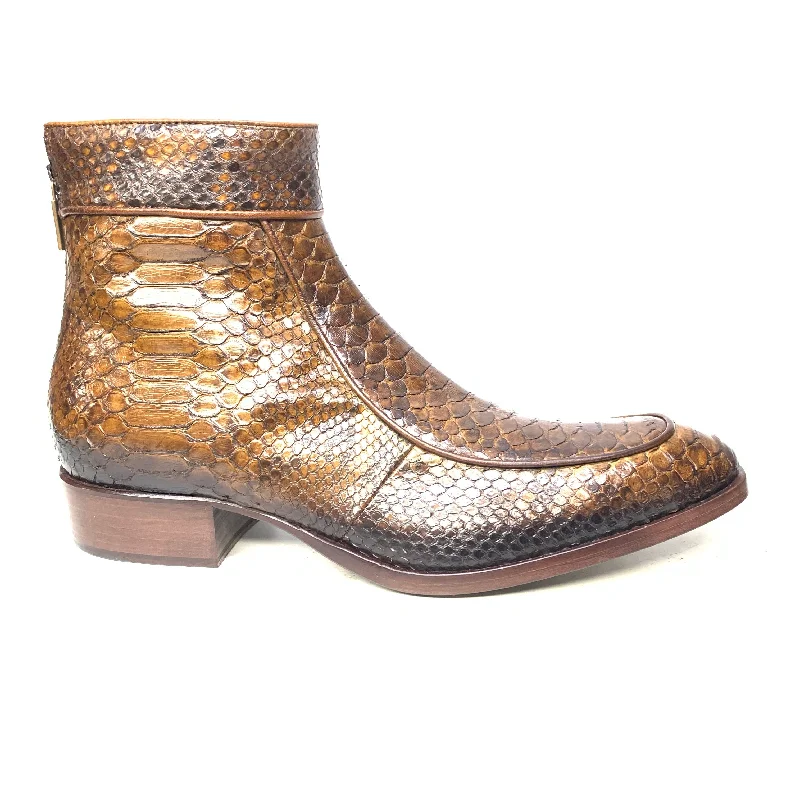 Jo Ghost Caramel Brown Python Zipper Ankle Boots