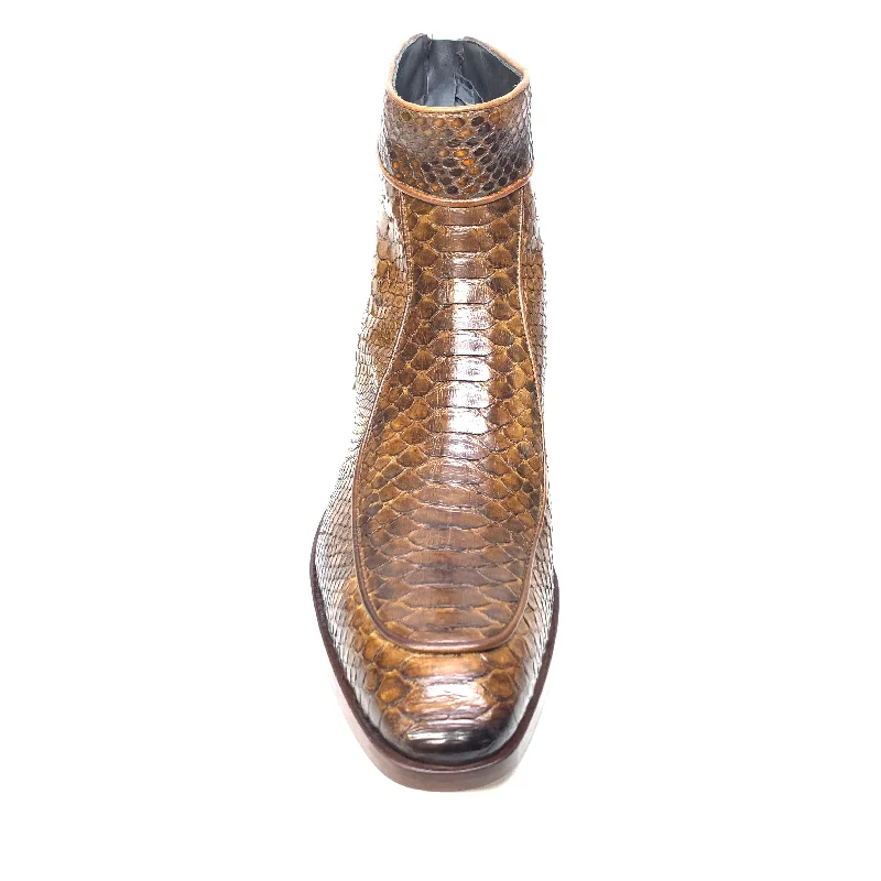 Jo Ghost Caramel Brown Python Zipper Ankle Boots