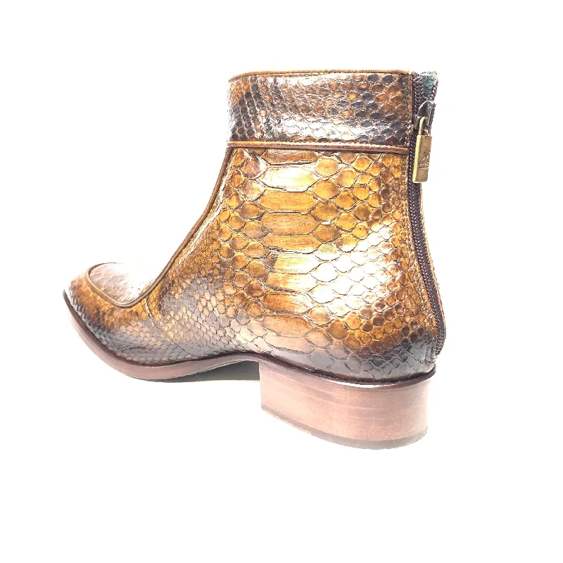 Jo Ghost Caramel Brown Python Zipper Ankle Boots