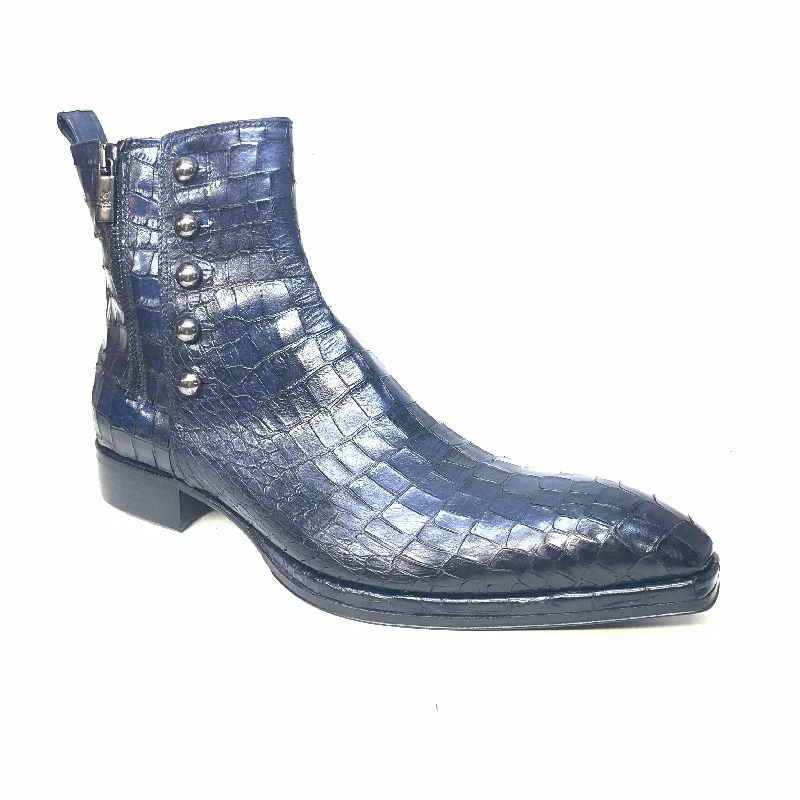 Jo Ghost Deep Navy Alligator Ankle Boots