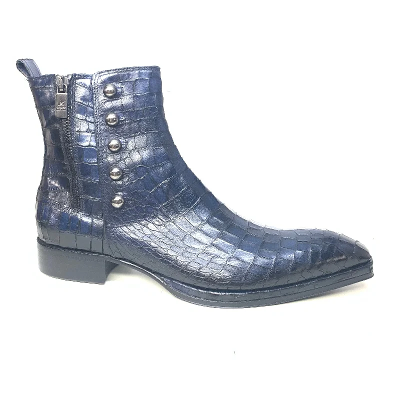 Jo Ghost Deep Navy Alligator Ankle Boots