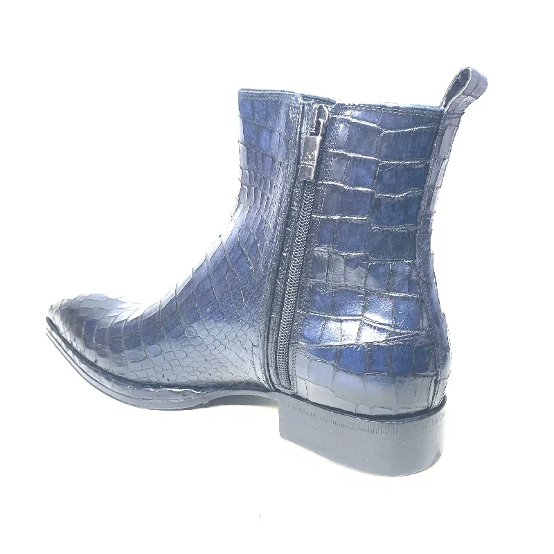 Jo Ghost Deep Navy Alligator Ankle Boots