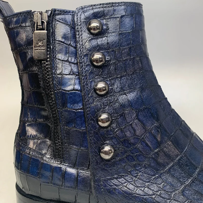 Jo Ghost Deep Navy Alligator Ankle Boots