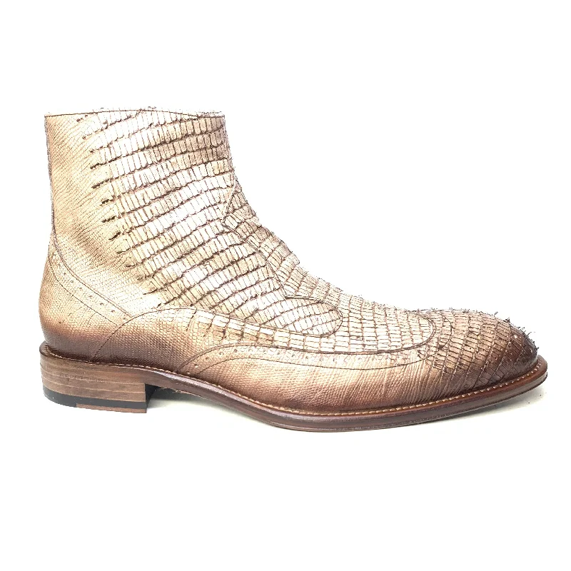 Jo Ghost Oryx Brown Embossed Lizard Zipper Ankle Boots