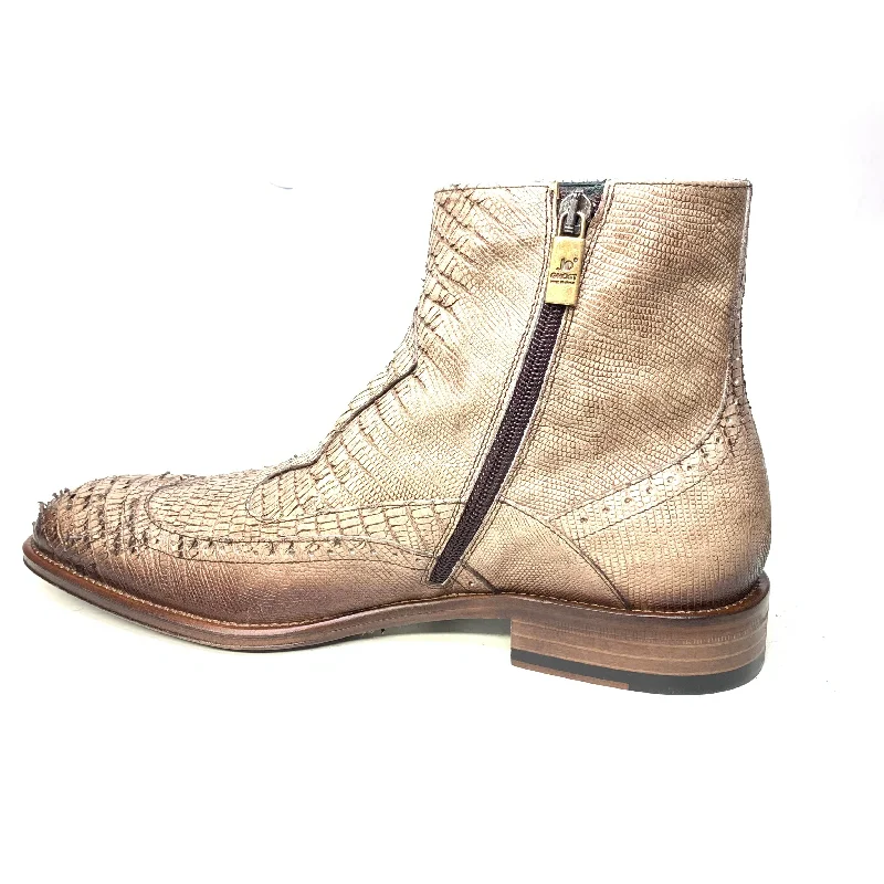 Jo Ghost Oryx Brown Embossed Lizard Zipper Ankle Boots