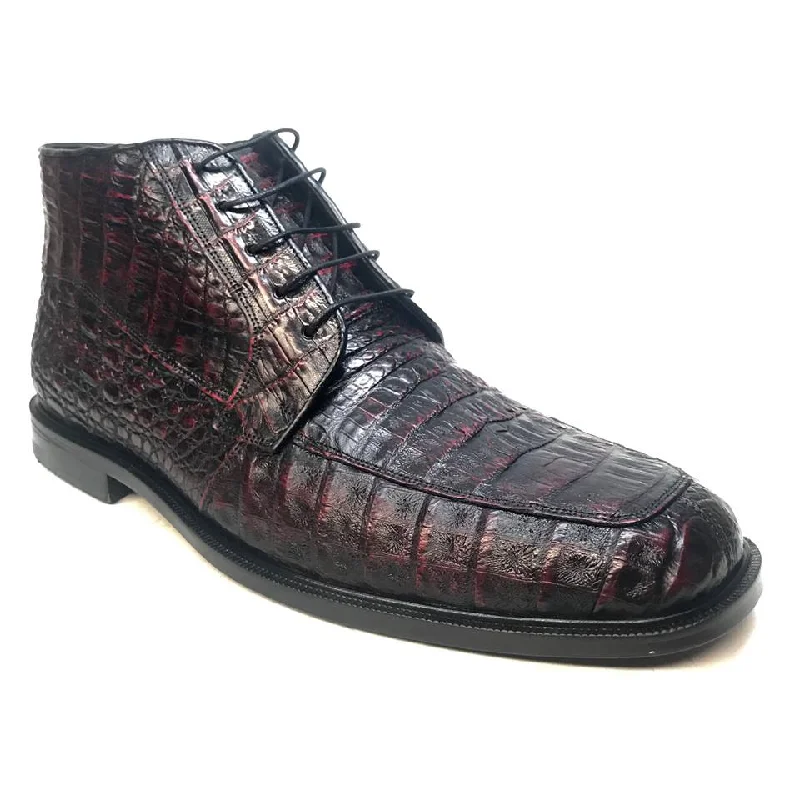 Los Altos Black Cherry Lace-Up Crocodile Dress Boots