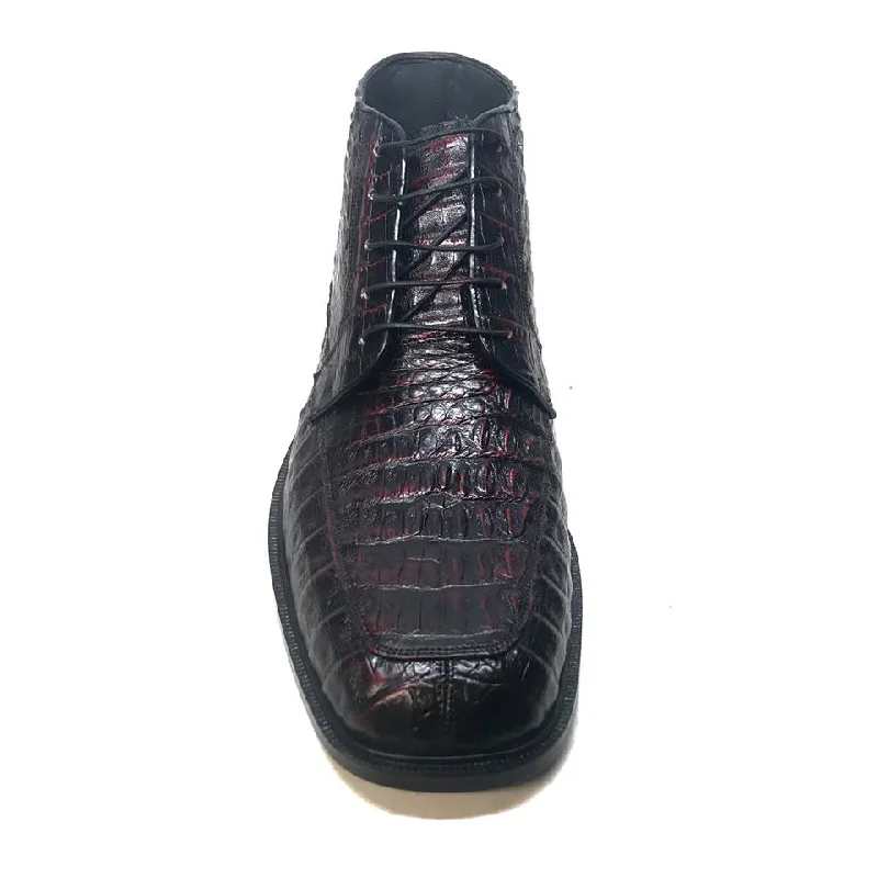 Los Altos Black Cherry Lace-Up Crocodile Dress Boots