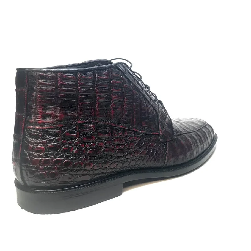 Los Altos Black Cherry Lace-Up Crocodile Dress Boots