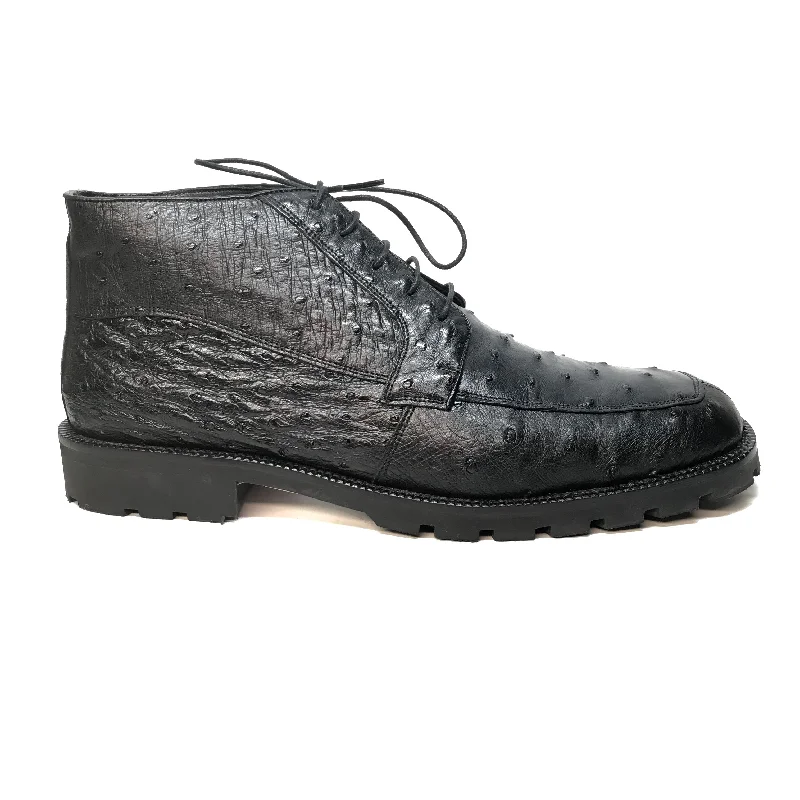 Los Altos Black Ostrich Quill Ankle Boots