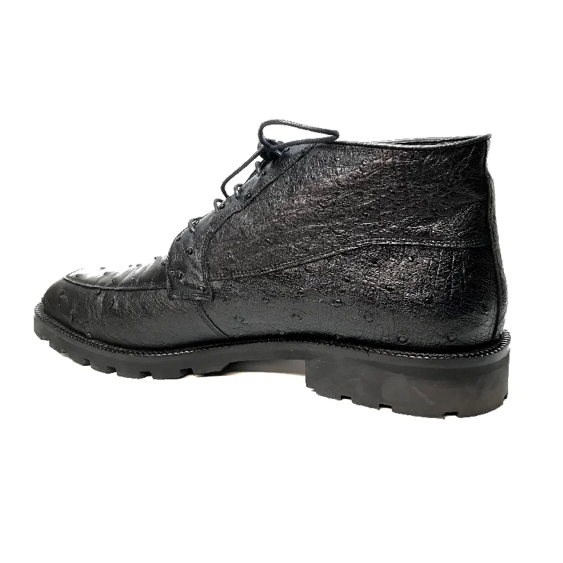 Los Altos Black Ostrich Quill Ankle Boots