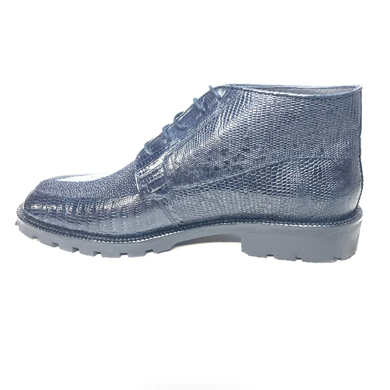 Los Altos Navy Blue Stingray Lizard Lace Up Ankle Boots