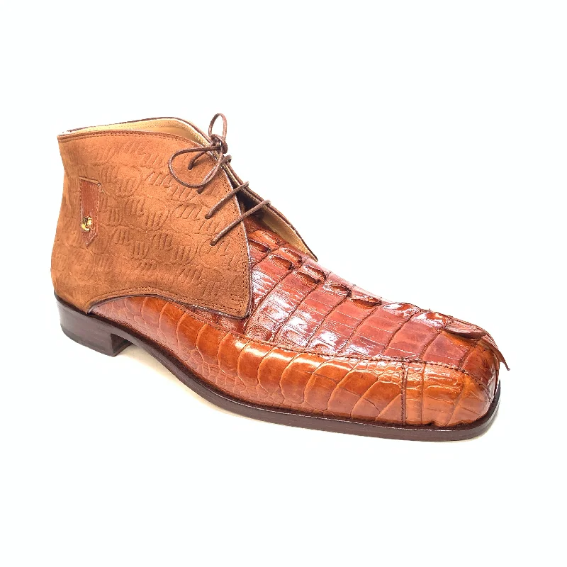 Mauri 2831 'Chicago' Cognac Ostrich Leg/Hornback Tail/Calf Ankle Boot