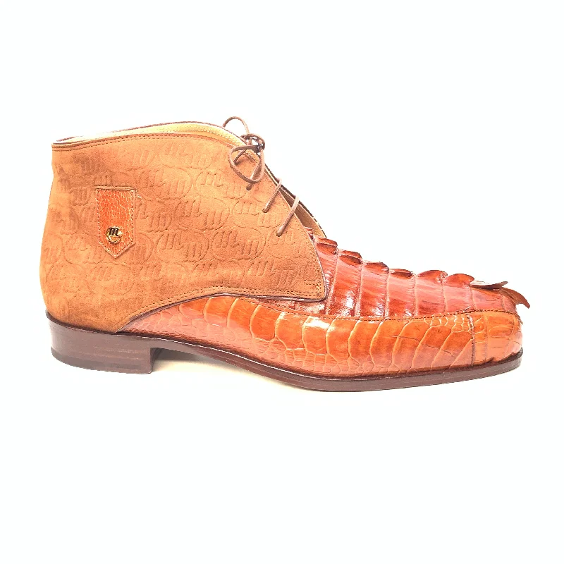 Mauri 2831 'Chicago' Cognac Ostrich Leg/Hornback Tail/Calf Ankle Boot