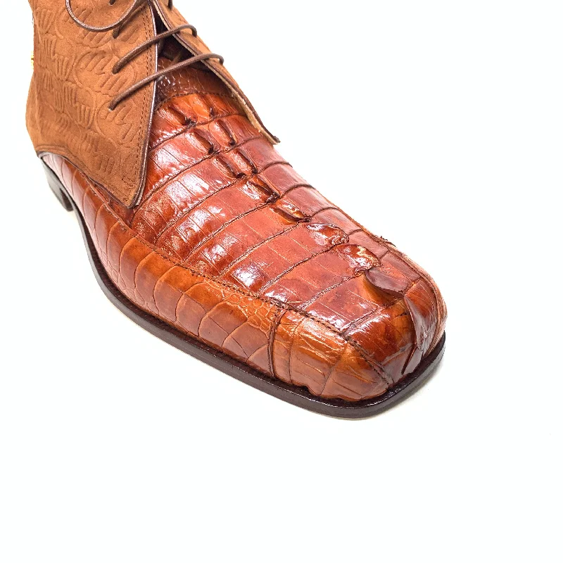 Mauri 2831 'Chicago' Cognac Ostrich Leg/Hornback Tail/Calf Ankle Boot