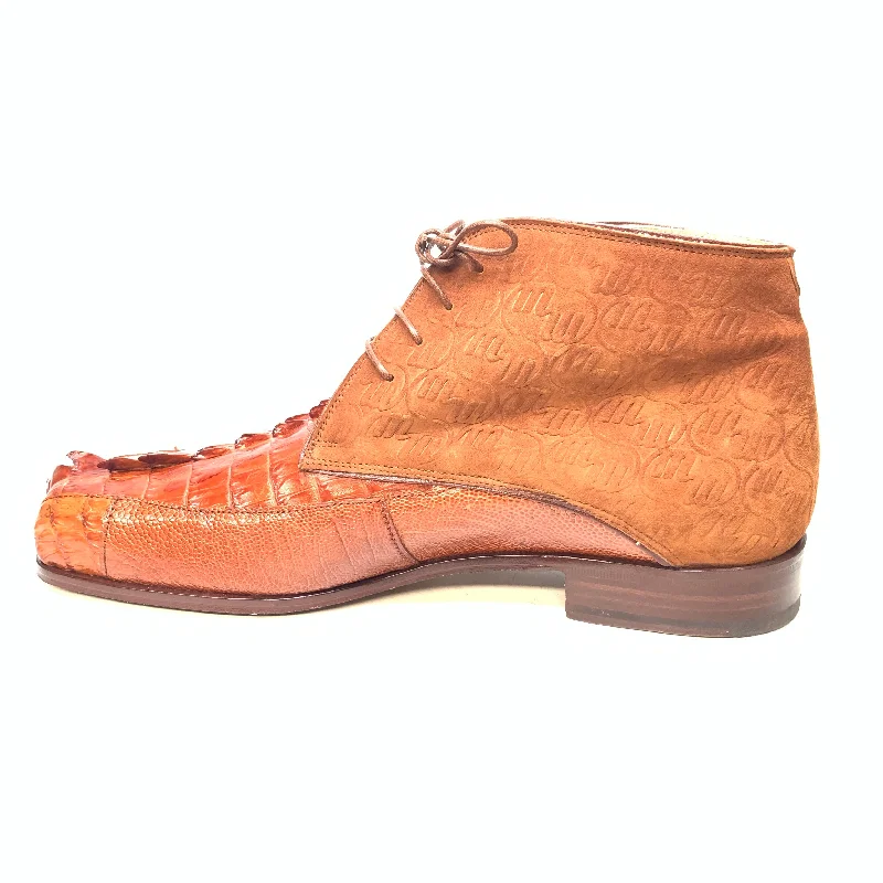 Mauri 2831 'Chicago' Cognac Ostrich Leg/Hornback Tail/Calf Ankle Boot