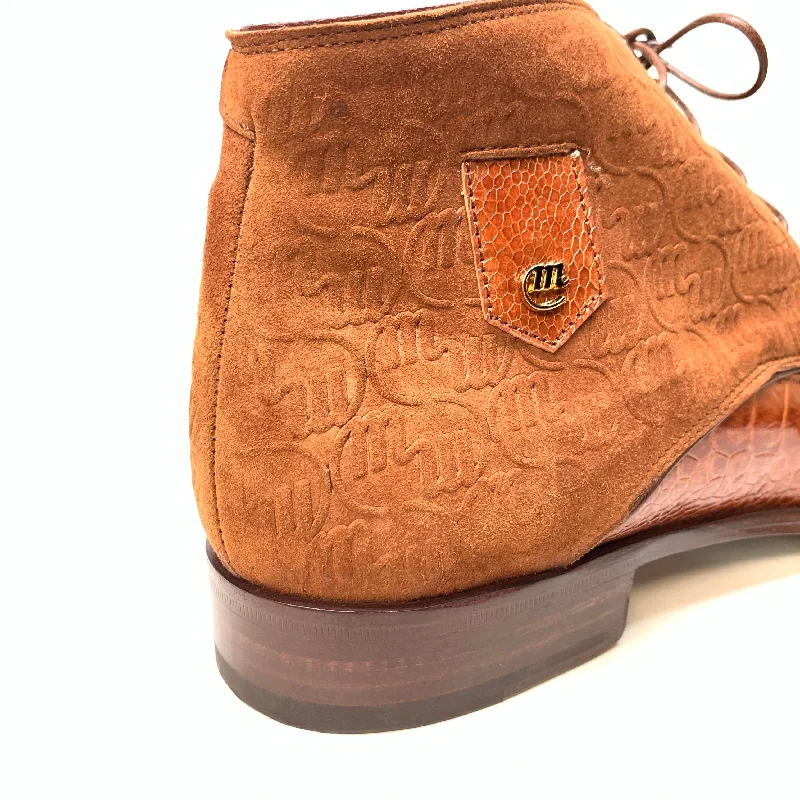 Mauri 2831 'Chicago' Cognac Ostrich Leg/Hornback Tail/Calf Ankle Boot