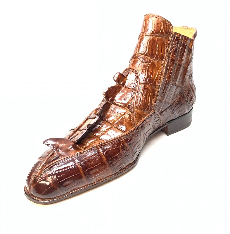 Mauri 4880 Cognac Genuine Baby Crocodile / Hornback Tail Hand Painted Boots