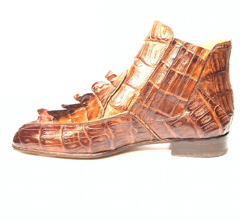 Mauri 4880 Cognac Genuine Baby Crocodile / Hornback Tail Hand Painted Boots