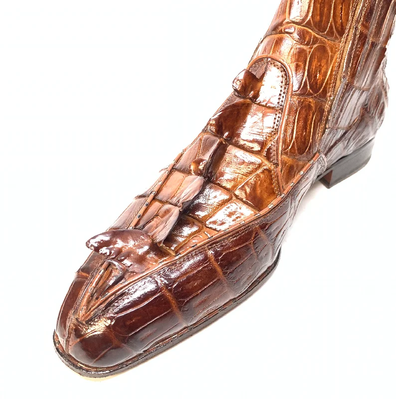 Mauri 4880 Cognac Genuine Baby Crocodile / Hornback Tail Hand Painted Boots