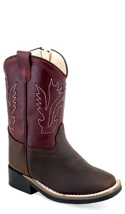 Jama Toddler Unisex Zipper Distressed Cowboy Boots Burgundy Style BSI1889