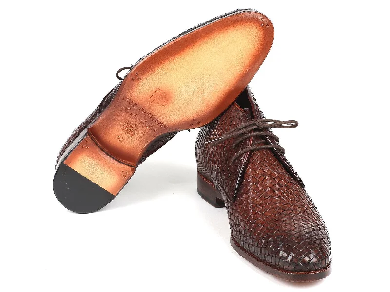 Paul Parkman Men's Brown Woven Leather Chukka Boots