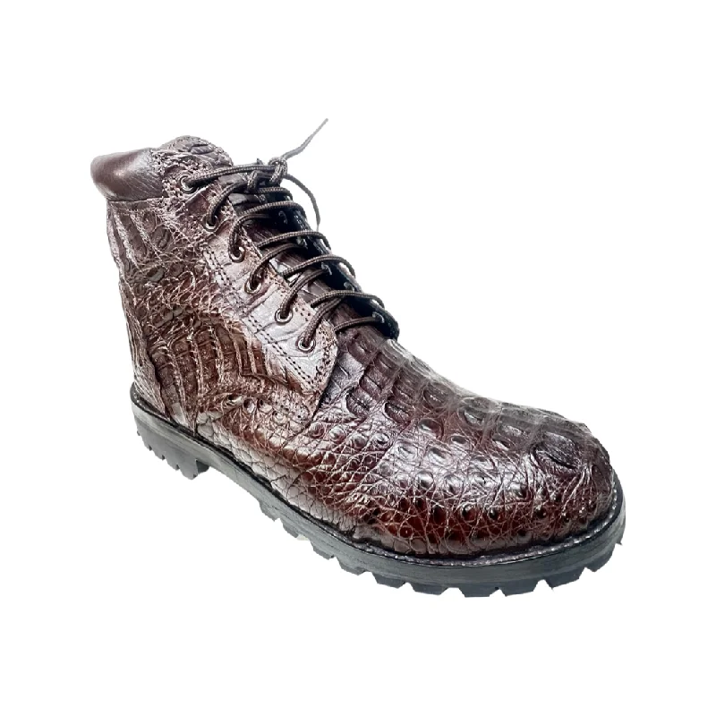 Safari Chocolate Brown All-Over Horn-back Combat Boots