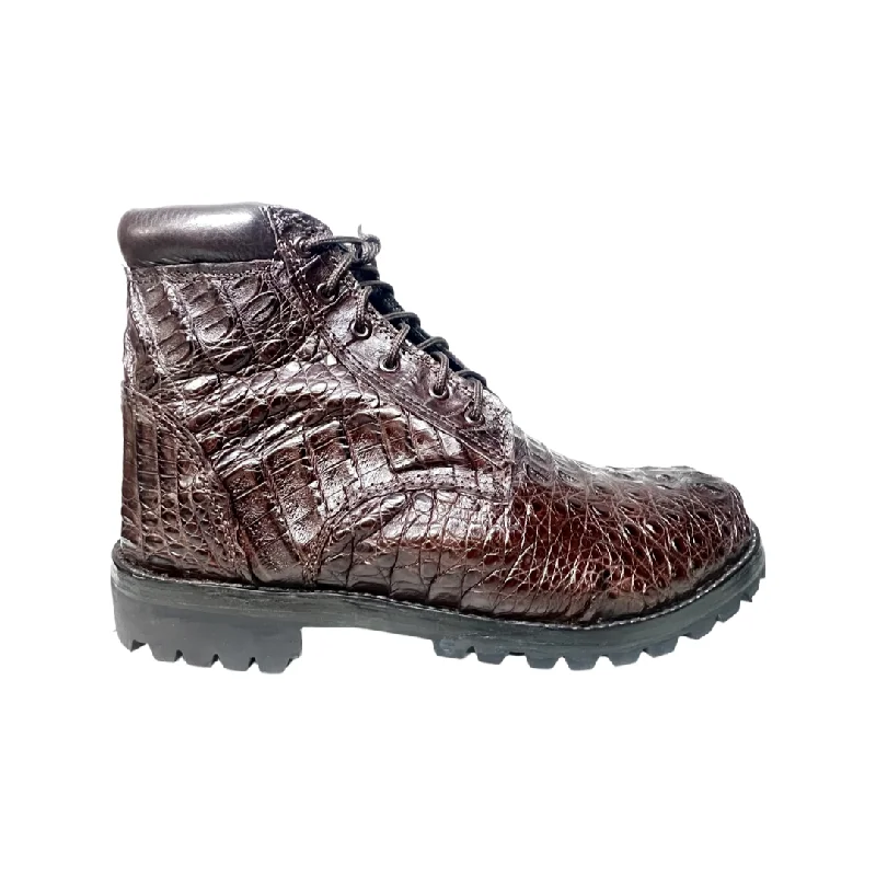 Safari Chocolate Brown All-Over Horn-back Combat Boots