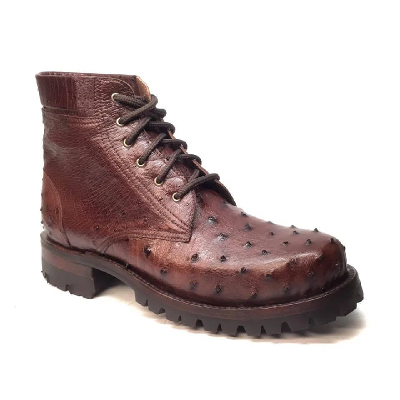 Safari Chocolate Ostrich Quill Combat Ankle Boots