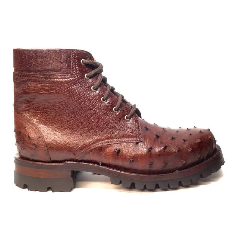 Safari Chocolate Ostrich Quill Combat Ankle Boots