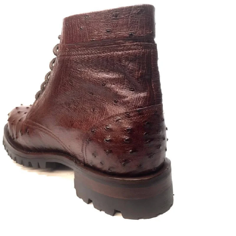 Safari Chocolate Ostrich Quill Combat Ankle Boots