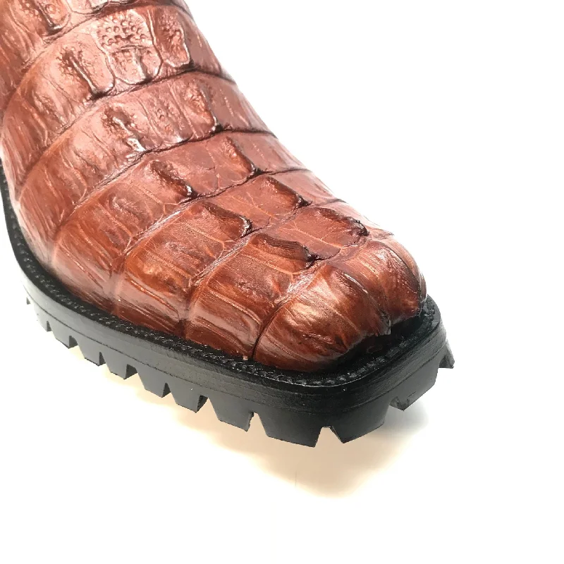 Safari Cognac Harness Crocodile Biker Boots