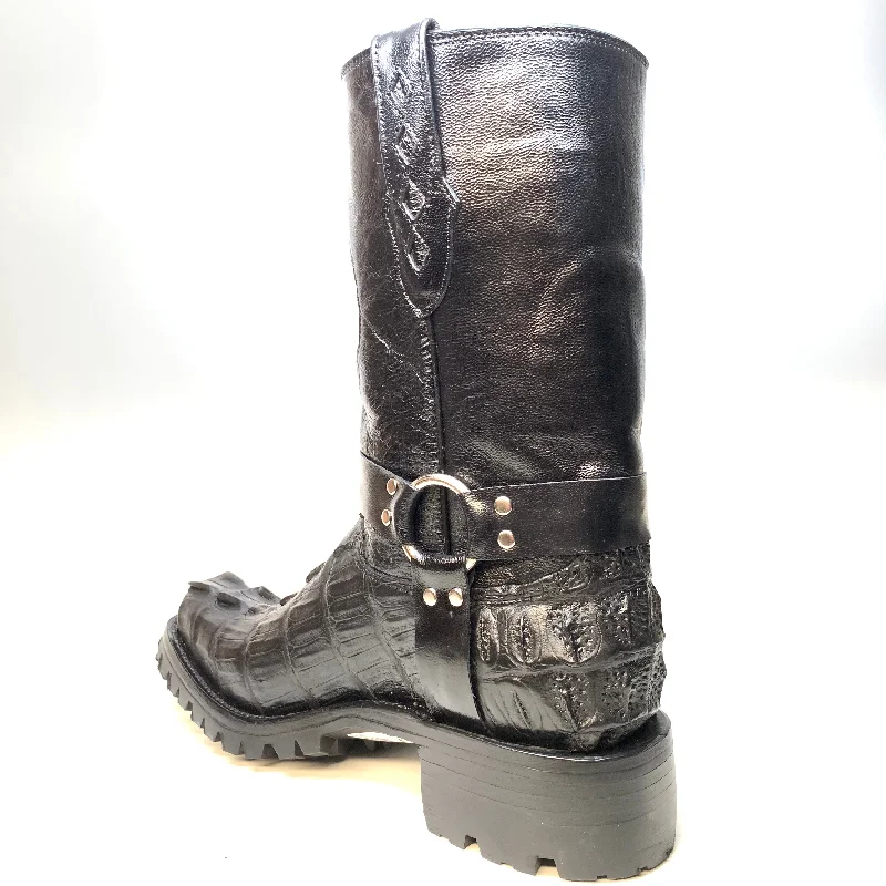 Safari Harness Black Hornback Crocodile Biker Boots