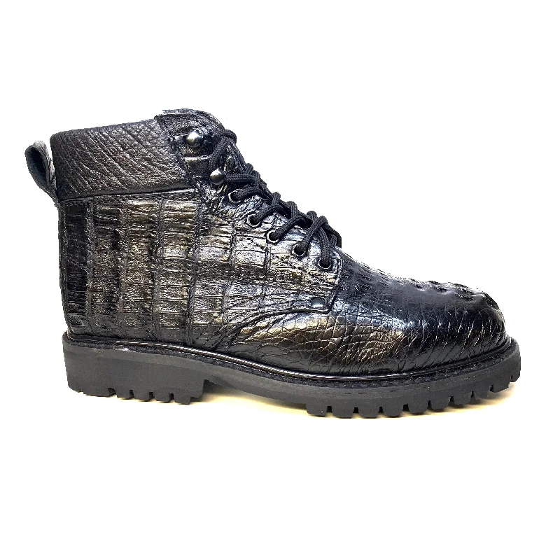 Vestigium Black Hornback Crocodile Combat Boots