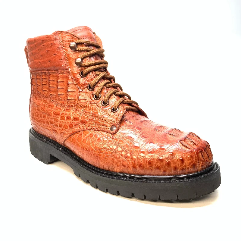 Vestigium Cognac Hornback Crocodile Combat Boots