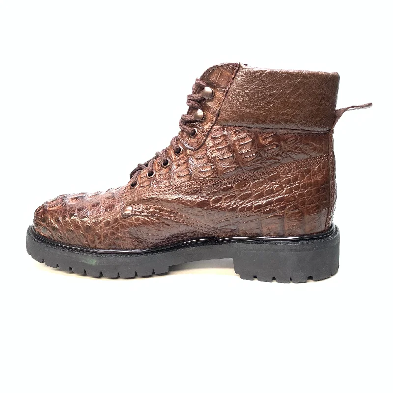 Vestigium Chocolate Brown Hornback Crocodile Combat Boots