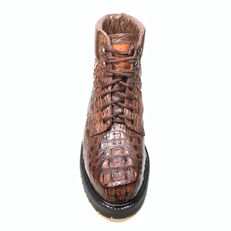 Vestigium Chocolate Brown Hornback Crocodile Combat Boots