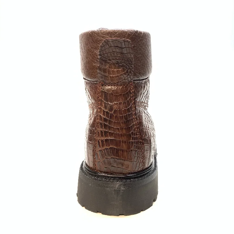 Vestigium Chocolate Brown Hornback Crocodile Combat Boots