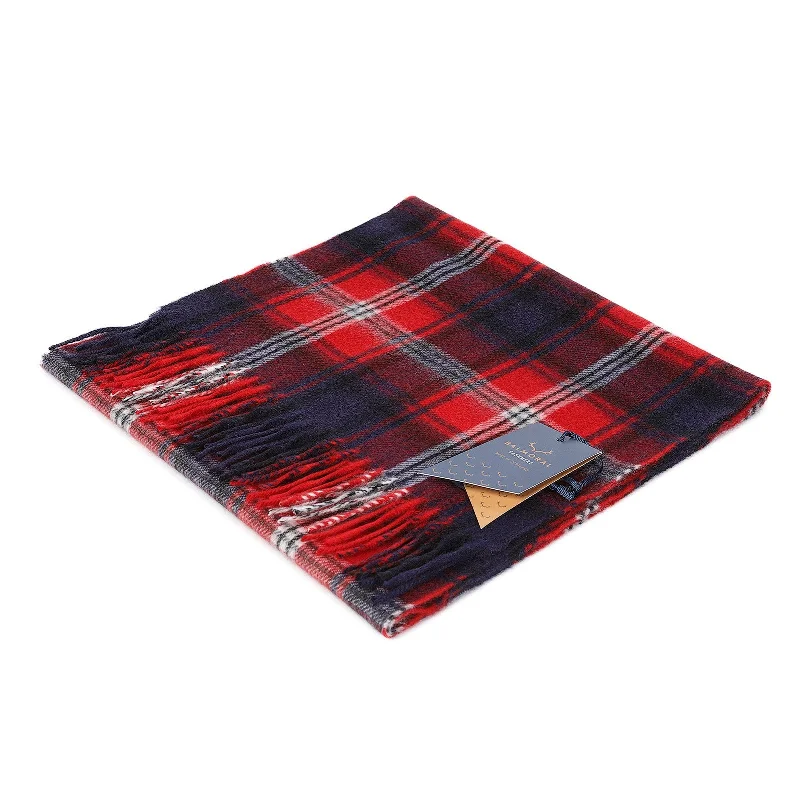 100% Cashmere Woven Scarf Dalton Black Navy Red Check