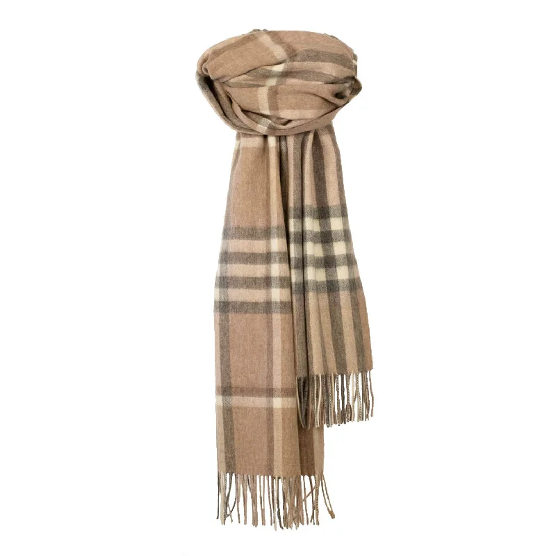 90/10 Tartan Cashmere Blanket Scarf  Grey/Natural