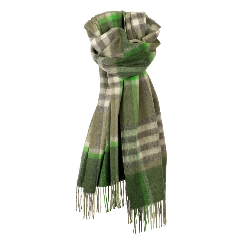 90/10 Tartan Cashmere Blanket Scarf  Olive