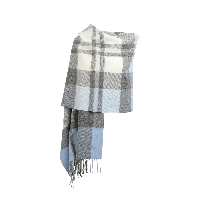 90/10 Tartan Cashmere Blanket Scarf  Exploded Blue