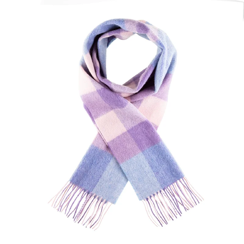 Edinburgh 100% Lambswool Scarf  Bursted Check Lavender/Pink